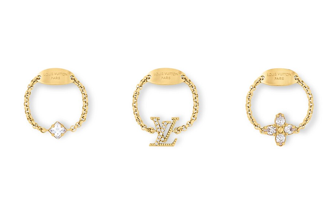 Lookbook 루이비통 플로럴 장식 골드 메탈 링 유니섹스 커플 디자인 골드 M1604M