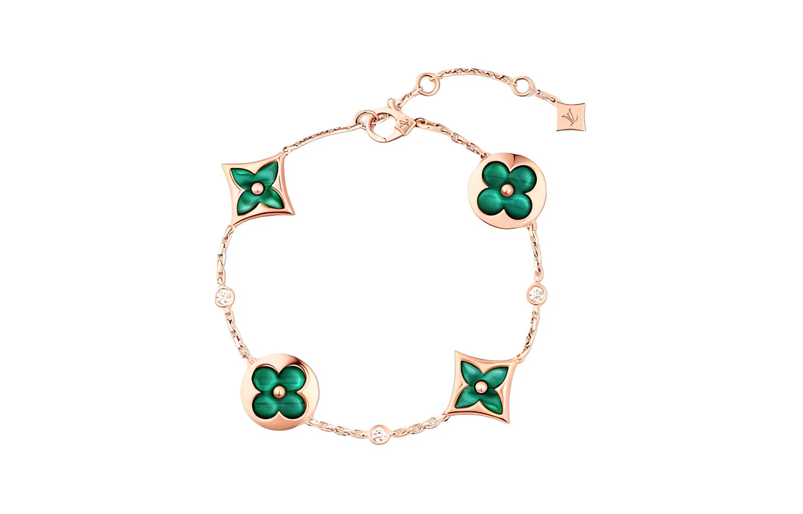 LOUIS VUITTON Floral Design 18K Gold Unisex Rose Gold Bracelet for Couples. Q95698