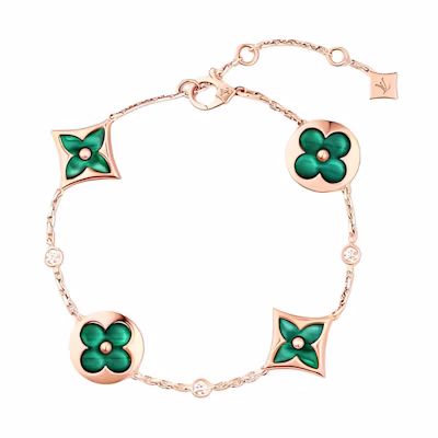 LOUIS VUITTON Floral Design 18K Gold Unisex Rose Gold Bracelet for Couples. Q95698