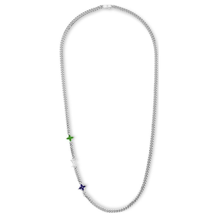 LOUIS VUITTON Floral Design  Silver Metal Necklace. M01949