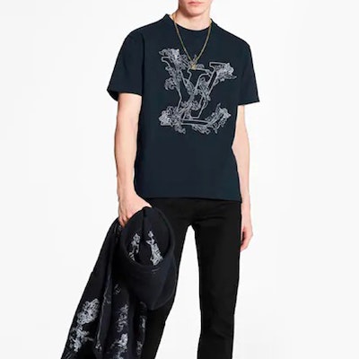 Louis Vuitton 花卉刺繡深藍色短袖T恤 1A89VZ Shop Louis Vuitton 花卉刺繡深藍色短袖T恤 1A89VZ