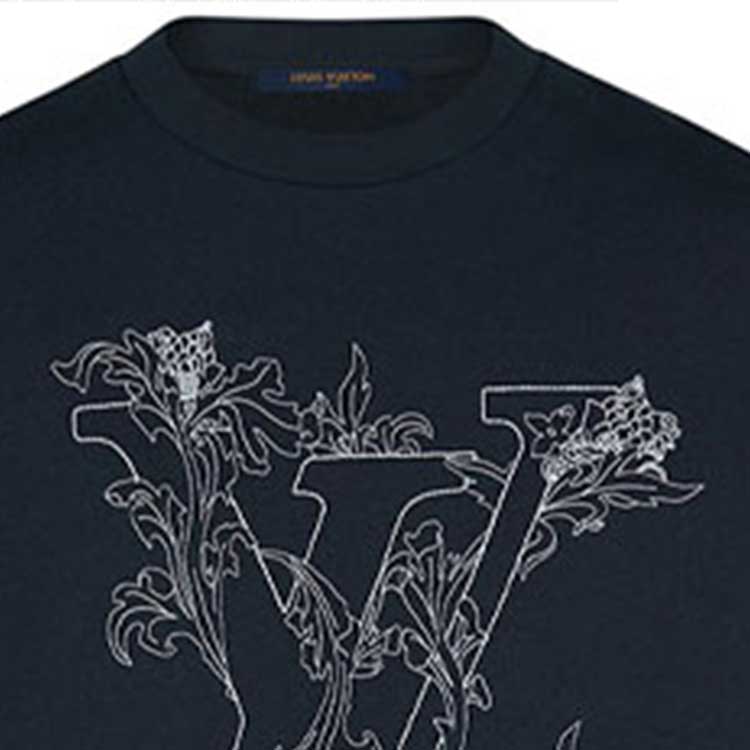 Details for Louis Vuitton 花卉刺繡深藍色短袖T恤 1A89VZ