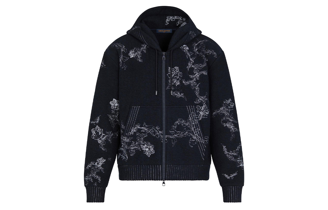 Louis Vuitton Floral Embroidered Zip-Up Sweatshirt Black 1A8A74