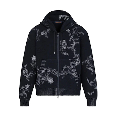 Louis Vuitton Floral Embroidered Zip-Up Sweatshirt Black 1A8A74