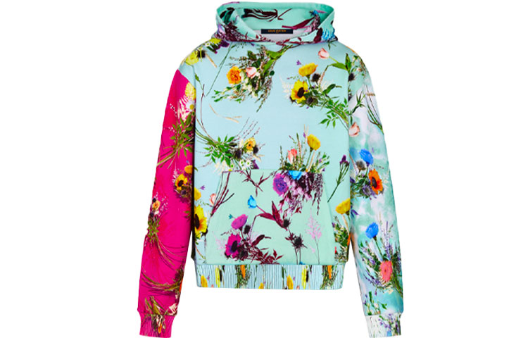 Louis Vuitton Floral Print Contrast Hoodie Green - Long Sleeve 1A7QI0