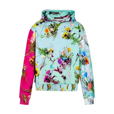 Louis Vuitton Floral Print Contrast Hoodie Green - Long Sleeve 1A7QI0