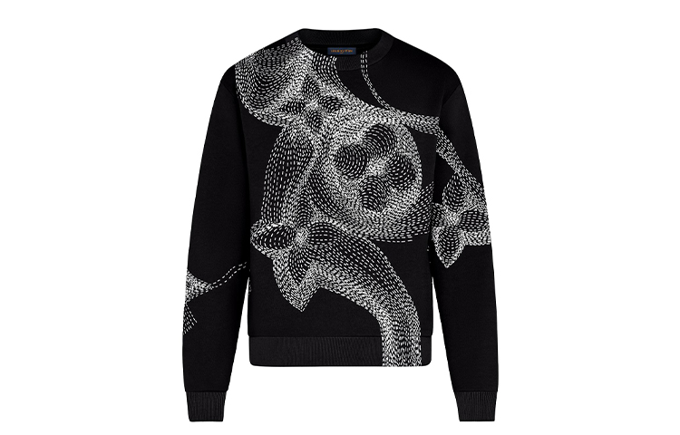 Louis Vuitton Floral Print Crewneck Long Sleeve Sweatshirt Men Black 1A8A7F