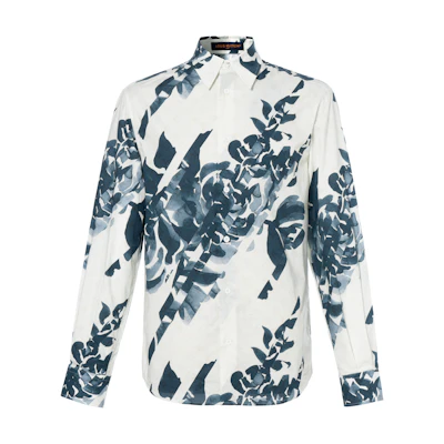 Louis Vuitton Floral Print White Long Sleeve Casual Shirt for Men 1AFAVZ