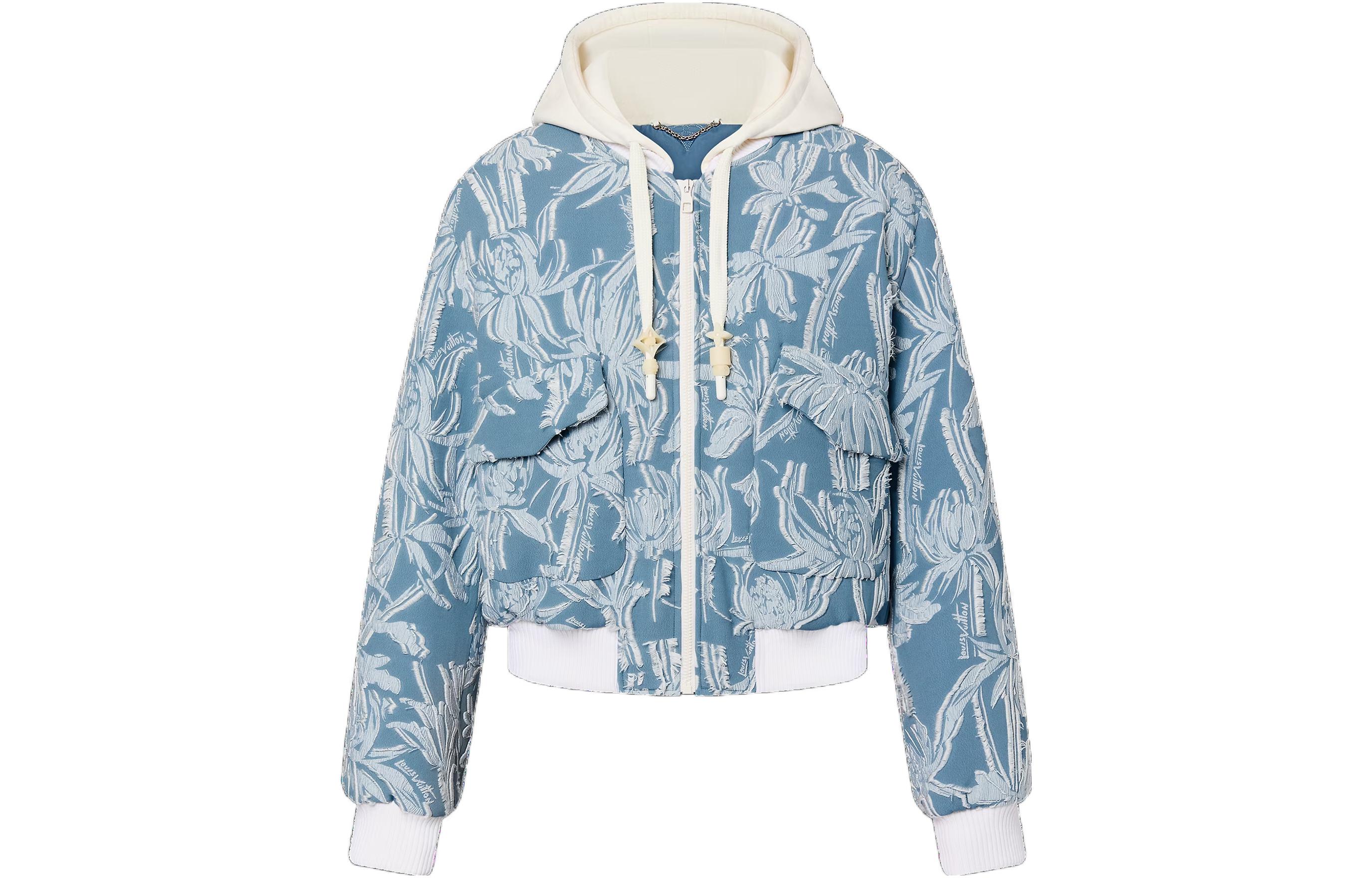 Louis Vuitton Floral Printed Hooded Aviator Jacket Blue Menswear 1AB92X