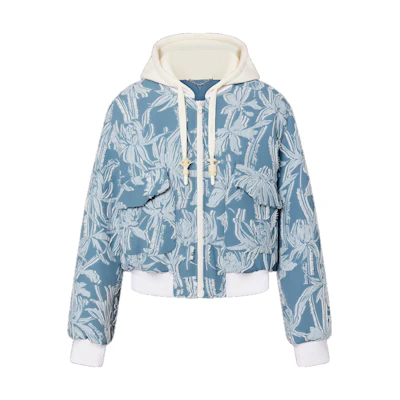 Louis Vuitton Floral Printed Hooded Aviator Jacket Blue Menswear 1AB92X