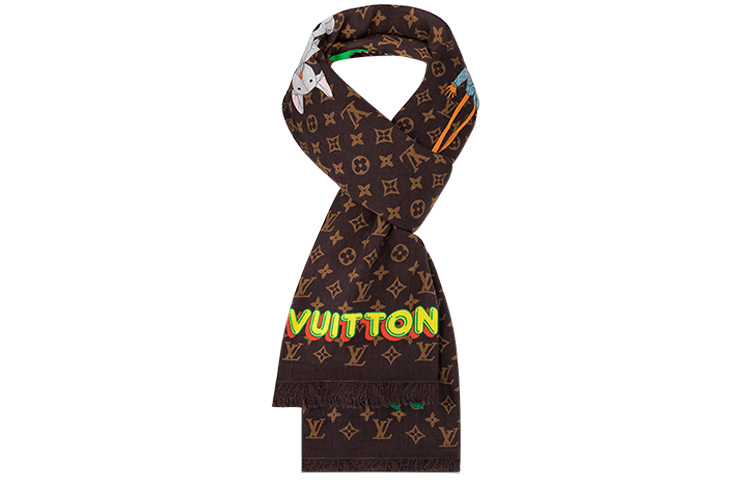 LOUIS VUITTON Friends Collection Graphic Print Wool Scarf MP2941