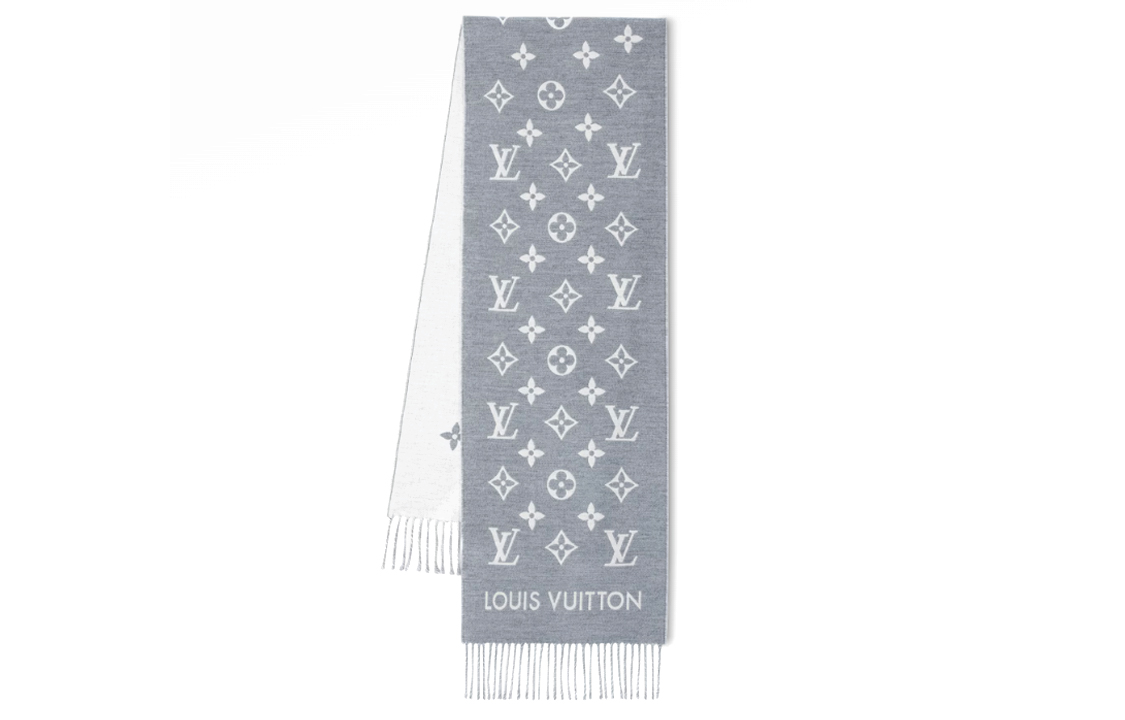 Louis Vuitton Fringe Trim Knit Scarf Unisex Couple Style Grey M79226 圖 2