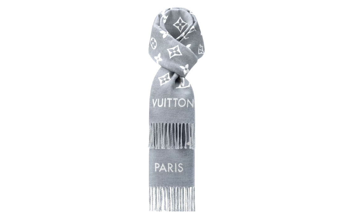 Louis Vuitton Fringe Trim Knit Scarf Unisex Couple Style Grey M79226 圖 3