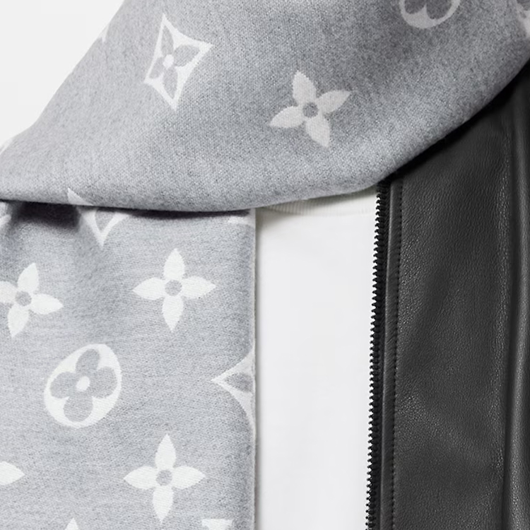 Louis Vuitton Fringe Trim Knit Scarf Unisex Couple Style Grey M79226 圖 4