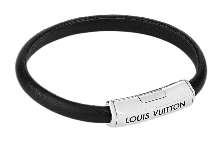 Lookbook LOUIS VUITTON Gelang Kulit Logo Depan Hitam Unisex Desain Pasangan. M8119E