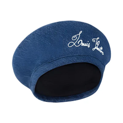 LOUIS VUITTON Front Logo Signature Cotton Beret Unisex Blue. m7536a