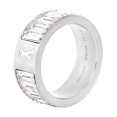 Louis Vuitton Full Rhinestone Logo Design Metal Ring Silver Men’s Accessory m1267m