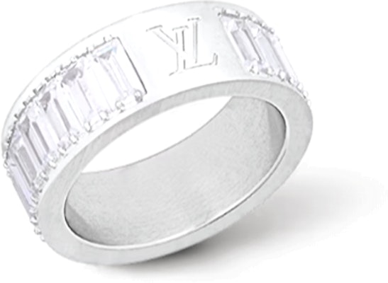 Louis Vuitton Full Rhinestone Logo Design Metal Ring Silver Men’s Accessory m1267m Lookbook Louis Vuitton Full Rhinestone Logo Design Metal Ring Silver Men’s Accessory m1267m