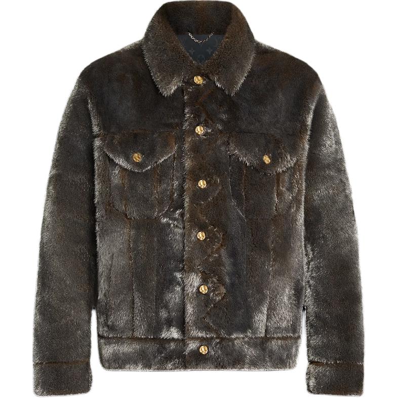 Louis Vuitton FW21 Brown Fur Button-Up Casual Jacket for Men 1A98CD