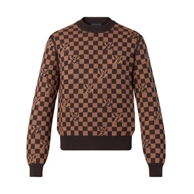 LOUIS VUITTON FW21 Checkered Logo Crewneck Sweater Brown (). 1A9706