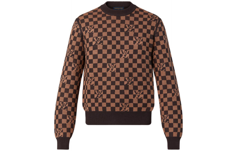 Order LOUIS VUITTON FW21 Sweater Logo Kotak-Kotak Crewneck Cokelat. 1A9706