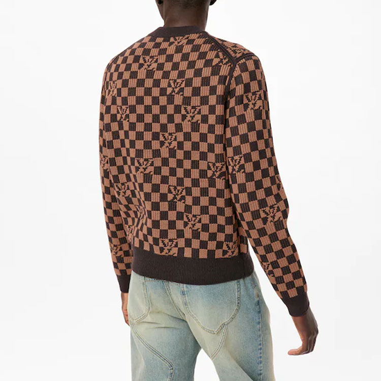 Details for LOUIS VUITTON FW21 Sweater Logo Kotak-Kotak Crewneck Cokelat. 1A9706