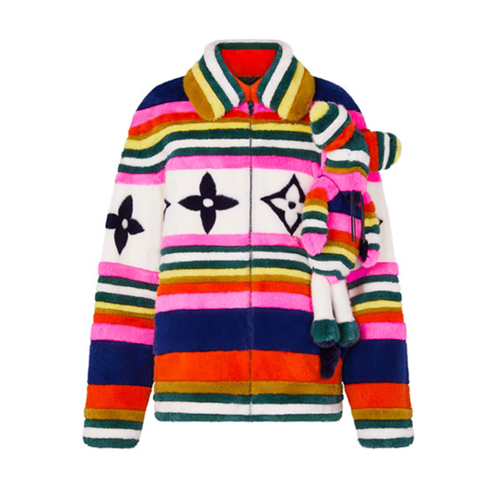 Louis Vuitton FW21 Colorblock Striped Mink Fur Jacket with Doll Inlay 1A8QJX