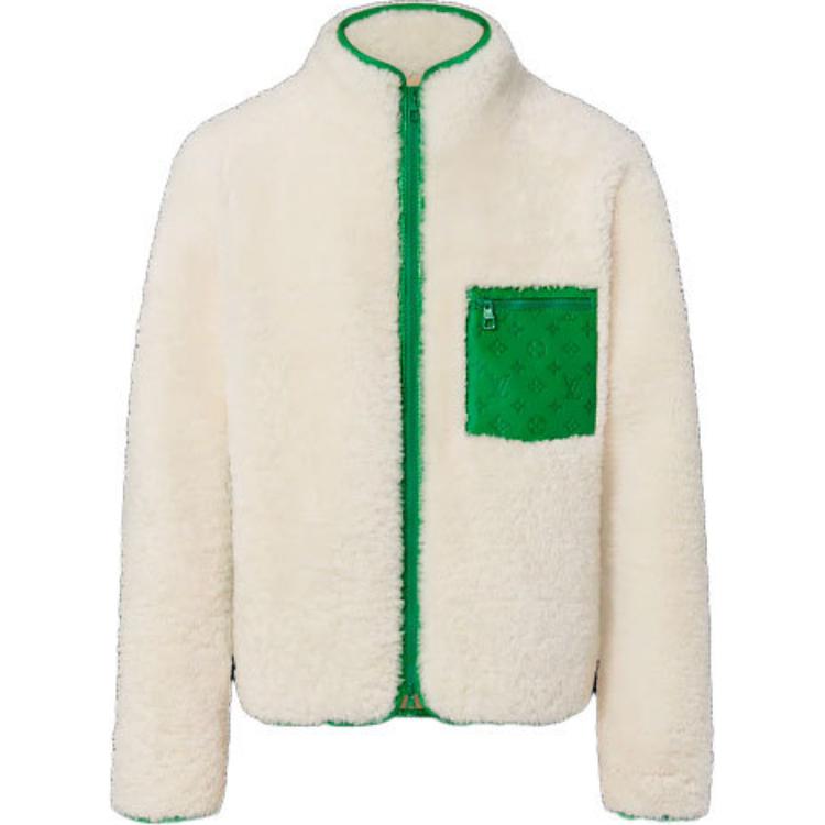 Louis Vuitton FW21 Embossed Leather Pocket Wool Logo Jacket White Menswear 1A98CT