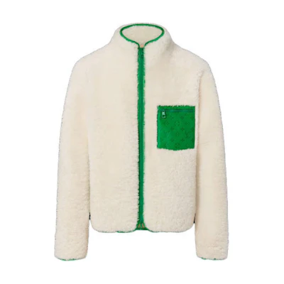 Louis Vuitton FW21 Embossed Leather Pocket Wool Logo Jacket White Menswear 1A98CT