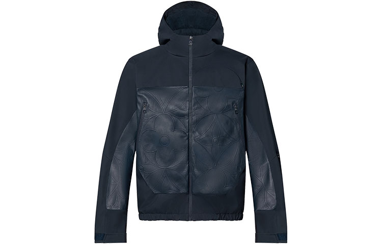 Louis Vuitton FW21 Floral Leather Belted Hooded Jacket Men Navy Blue 1A9FP2