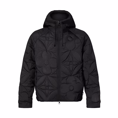 Louis Vuitton FW21 Floral Quilted Zip Hoodie Jacket Black Casual Coat 1A9FTC