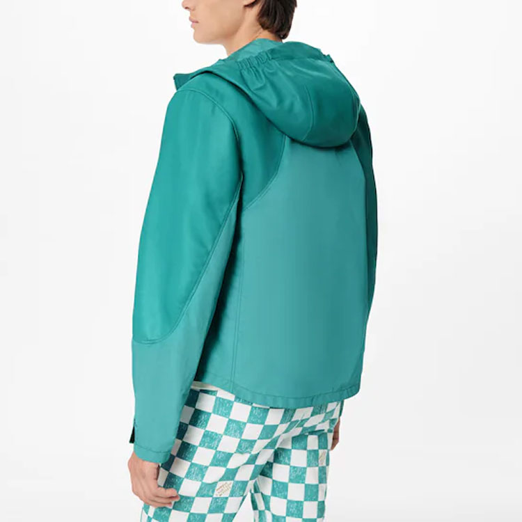 Shop LOUIS VUITTON FW21 Green Leather Hooded Jacket with Mixed Leather. 1A9A4U