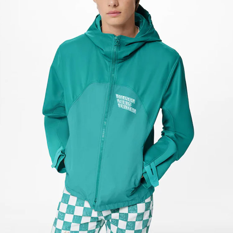 Purchase LOUIS VUITTON FW21 Green Leather Hooded Jacket with Mixed Leather. 1A9A4U