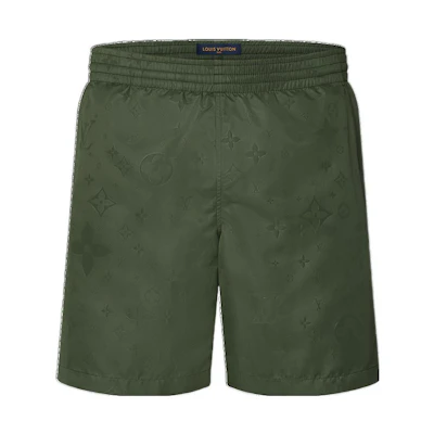 LOUIS VUITTON FW21 Green Monogram Loose Fit Casual Shorts for Men. 1A9GAV