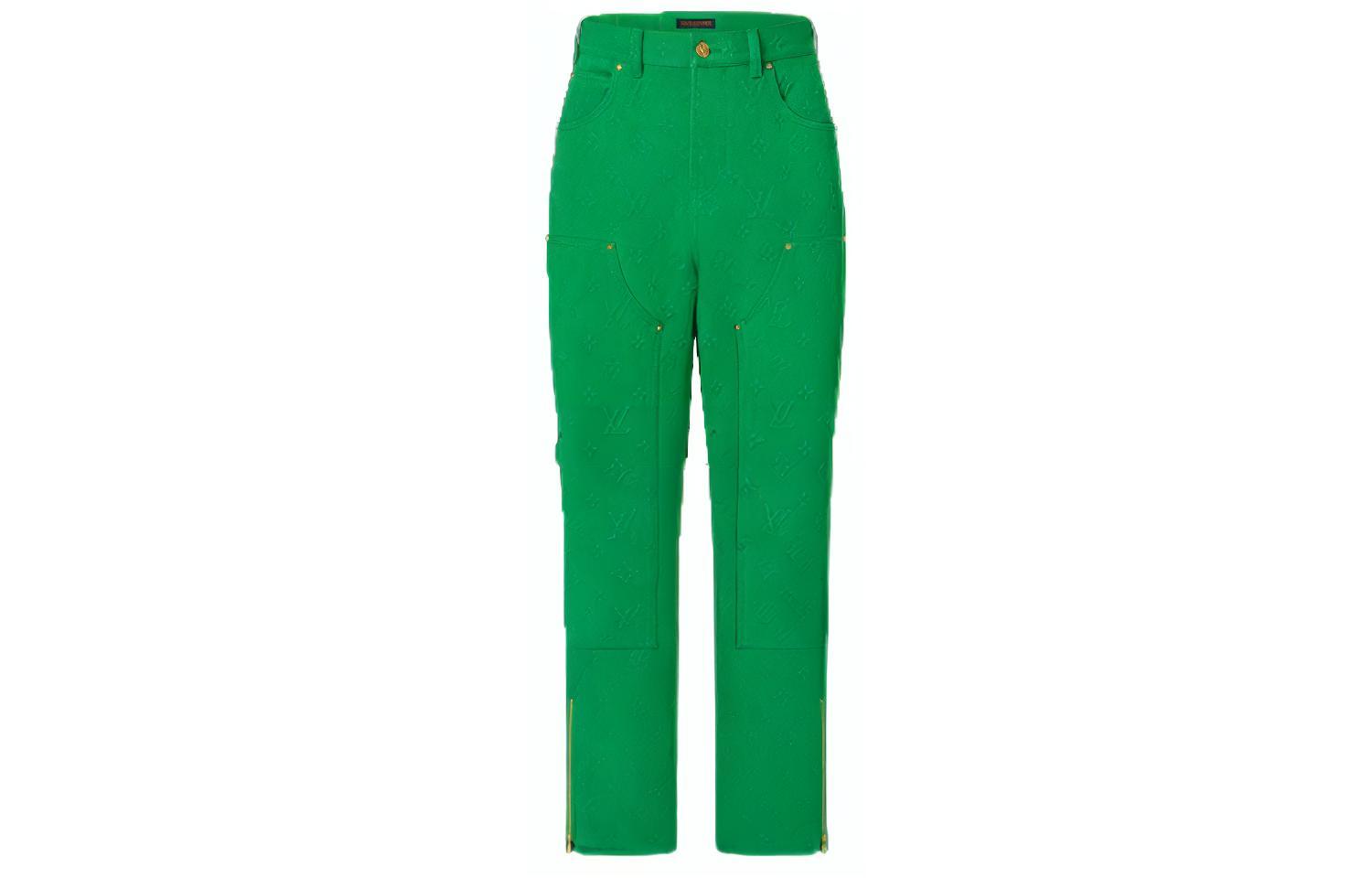 LOUIS VUITTON FW21 Green Workwear Solid Color Denim Jeans. 1A96V7