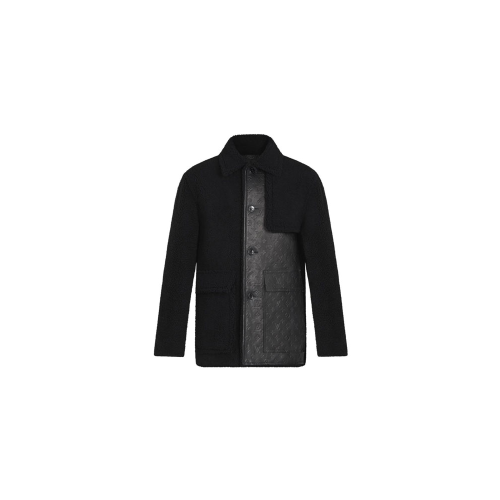 Louis Vuitton FW21 Monogram Patchwork Leather Logo Jacket Black 1A90KC