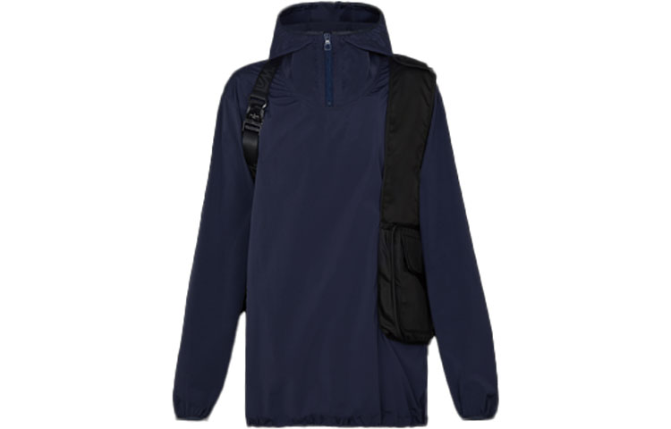 Louis Vuitton FW21 Navy Zip-Up Hooded Jacket with Lace Detailing 1A5DKB