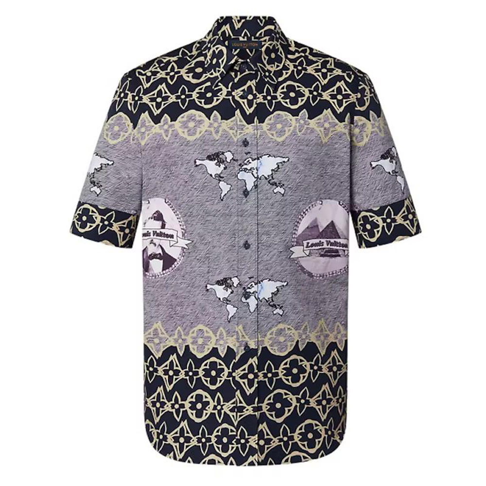 LOUIS VUITTON FW21 Pyramid Print Casual Short Sleeve Shirt Grey . 1A978A