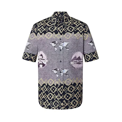 LOUIS VUITTON FW21 Pyramid Print Casual Short Sleeve Shirt Grey . 1A978A