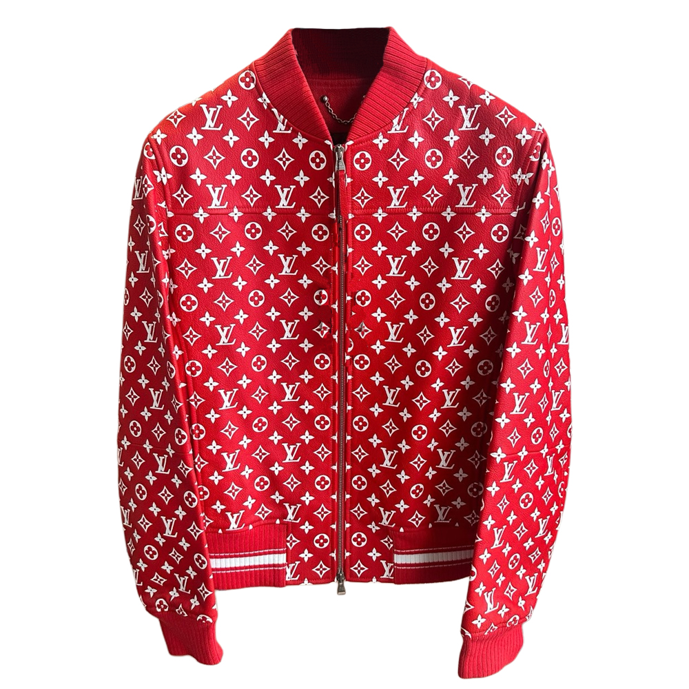 LOUIS VUITTON FW21 Red Monogram Print Leather Jacket  Long Sleeve 1A3FSU