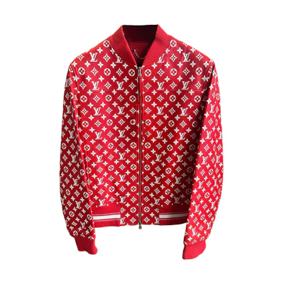 LOUIS VUITTON FW21 Red Monogram Print Leather Jacket Long Sleeve 1A3FSU