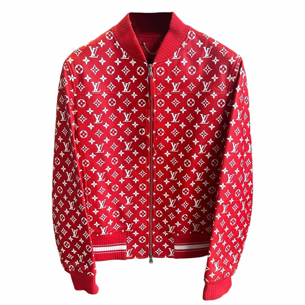 Order LOUIS VUITTON FW21 Red Monogram Print Leather Jacket  Long Sleeve 1A3FSU