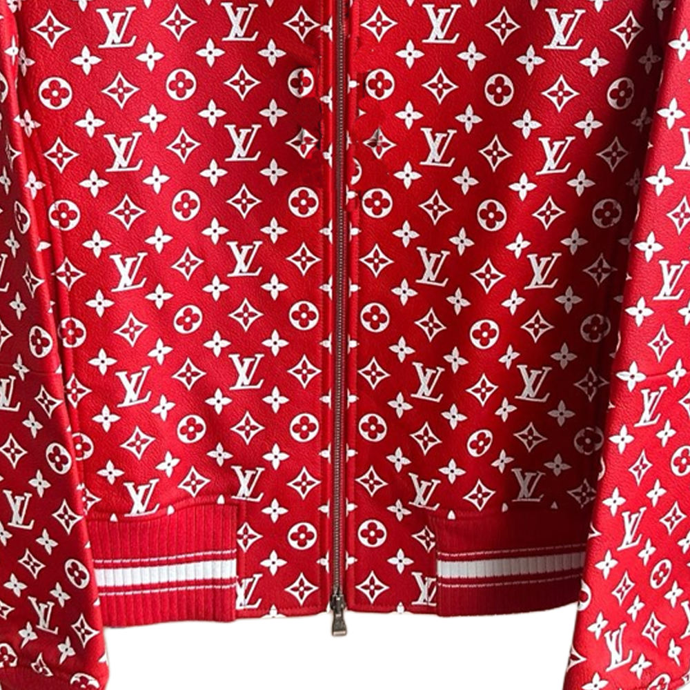 Shop LOUIS VUITTON FW21 Red Monogram Print Leather Jacket  Long Sleeve 1A3FSU