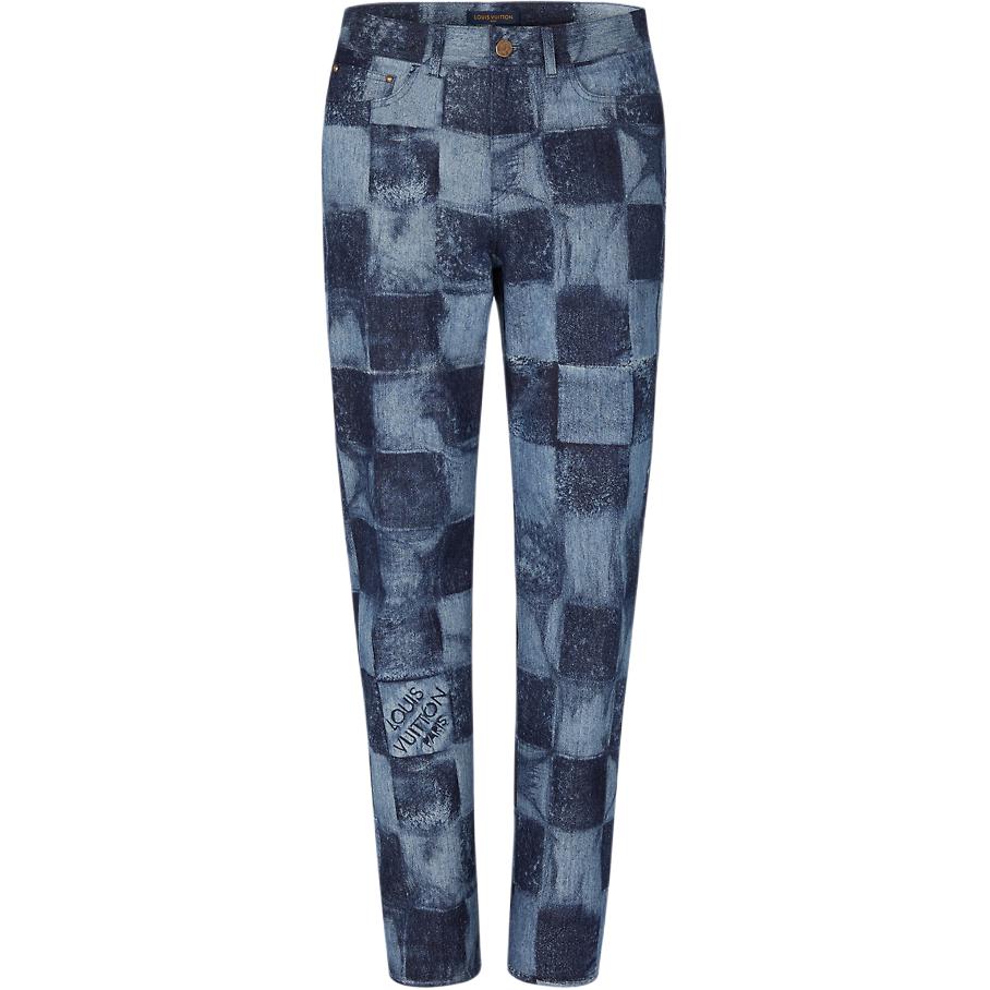 LOUIS VUITTON FW21 Saltprint Checkered Denim Pants Blue . 1A8X24