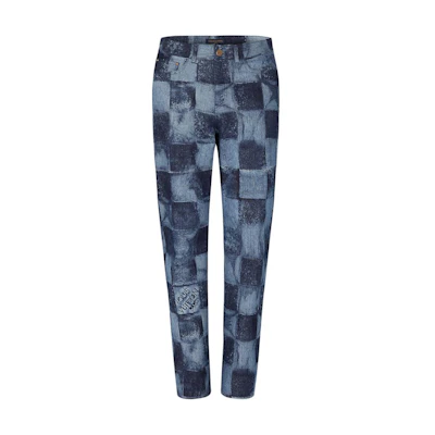 LOUIS VUITTON FW21 Saltprint Checkered Denim Pants Blue . 1A8X24