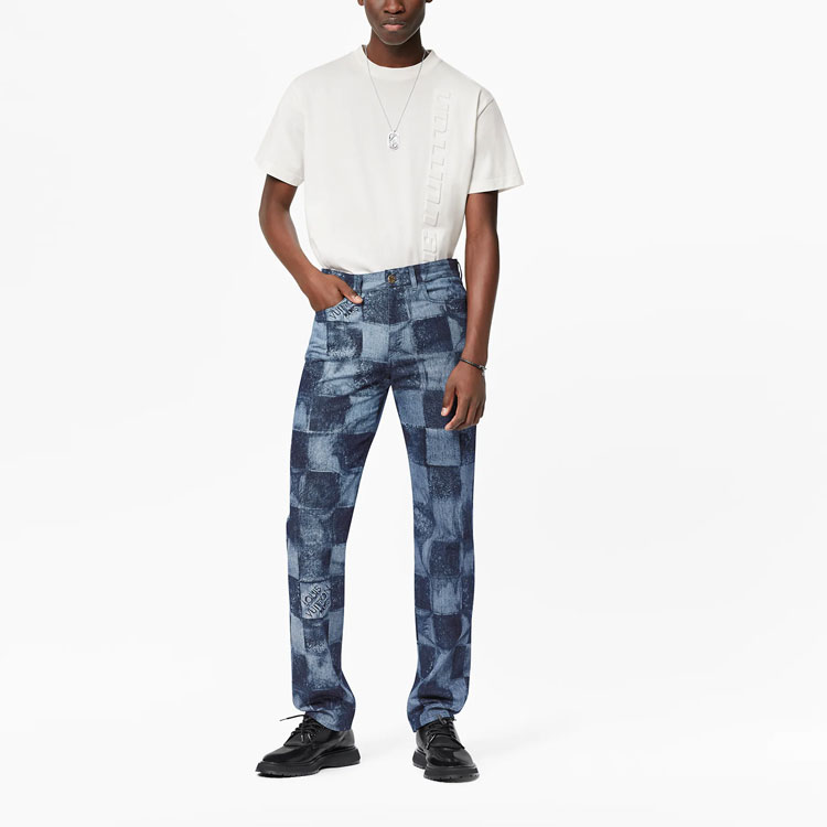 Lookbook Pantalones Vaqueros Azules Checkered Saltprint LOUIS VUITTON FW21. 1A8X24