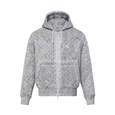 LOUIS VUITTON FW21 Silver Monogram Print Transparent Hooded Jacket . 1A96Y4