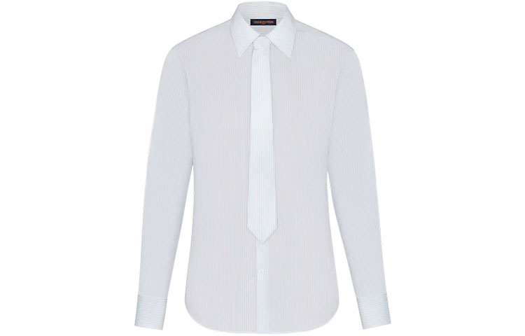 LOUIS VUITTON FW21 White Striped Print Tie Detail Long Sleeve Shirt Men 1A8ASZ