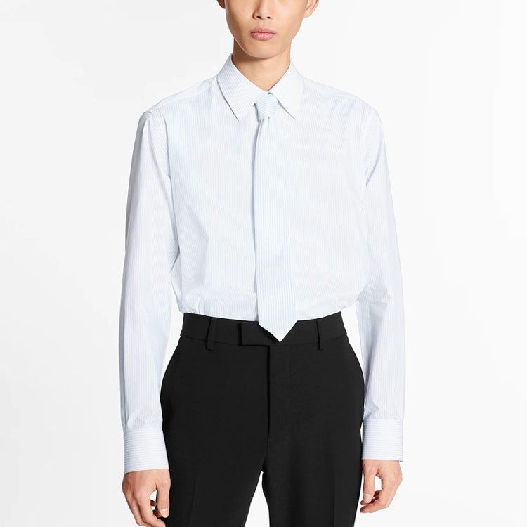 Purchase Camisa de Manga Larga para Hombre LOUIS VUITTON FW21 Blanca con Rayas y Detalle de Corbata 1A8ASZ