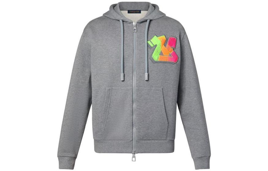 LOUIS VUITTON FW22 3D Graffiti Print Zip Hoodie  Grey 1AA4X5